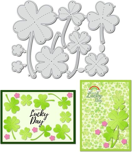 Arbuya 8pcs Clover Leaf Metal Cutting Dies Set - 6 Leaf Shapes & 2 Flower Dies for St. Patrick's Day Crafts, Card Making, Scrapbooking, Paper Cutting Template, Greeting Cards Decoration in Saudi Arabia