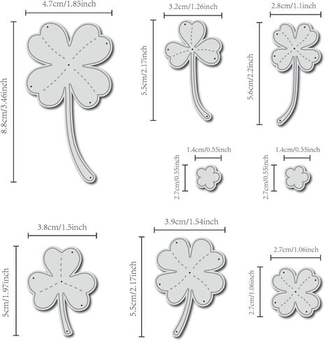 Arbuya 8pcs Clover Leaf Metal Cutting Dies Set - 6 Leaf Shapes & 2 Flower Dies for St. Patrick's Day Crafts, Card Making, Scrapbooking, Paper Cutting Template, Greeting Cards Decoration in Saudi Arabia