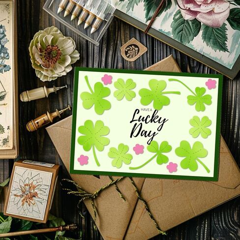 Arbuya 8pcs Clover Leaf Metal Cutting Dies Set - 6 Leaf Shapes & 2 Flower Dies for St. Patrick's Day Crafts, Card Making, Scrapbooking, Paper Cutting Template, Greeting Cards Decoration in Saudi Arabia