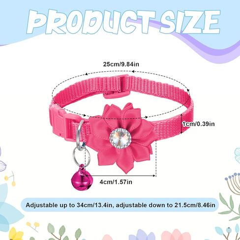 6 PCS Cute Cat Collar Breakaway with Bell, Adjustable Flower Girl Cat Collars, Rhinestone Kitten Collar Breakaway with Bells, Solid Color Cats Bell Collars, 6 Colors in Saudi Arabia