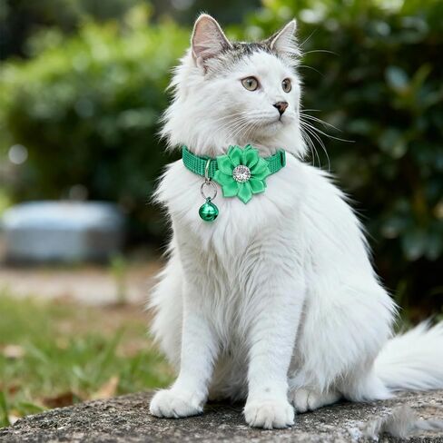 6 PCS Cute Cat Collar Breakaway with Bell, Adjustable Flower Girl Cat Collars, Rhinestone Kitten Collar Breakaway with Bells, Solid Color Cats Bell Collars, 6 Colors in Saudi Arabia