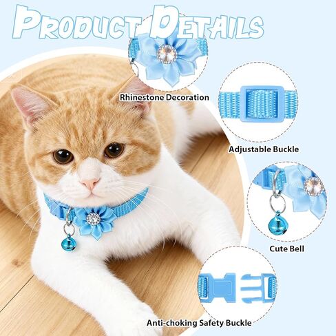 6 PCS Cute Cat Collar Breakaway with Bell, Adjustable Flower Girl Cat Collars, Rhinestone Kitten Collar Breakaway with Bells, Solid Color Cats Bell Collars, 6 Colors in Saudi Arabia