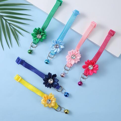 6 PCS Cute Cat Collar Breakaway with Bell, Adjustable Flower Girl Cat Collars, Rhinestone Kitten Collar Breakaway with Bells, Solid Color Cats Bell Collars, 6 Colors in Saudi Arabia