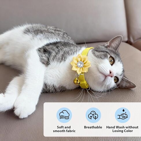 6 PCS Cute Cat Collar Breakaway with Bell, Adjustable Flower Girl Cat Collars, Rhinestone Kitten Collar Breakaway with Bells, Solid Color Cats Bell Collars, 6 Colors in Saudi Arabia