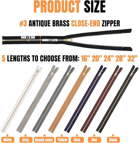7PCS #5 Metal Separating Zippers for Sewing Jackets, Coats, Parka - Heavy Duty Sewing Zips with Y-Teeth for Outerwear Projects (16/20/24/28/32 Inch, 7 Colors) in Saudi Arabia