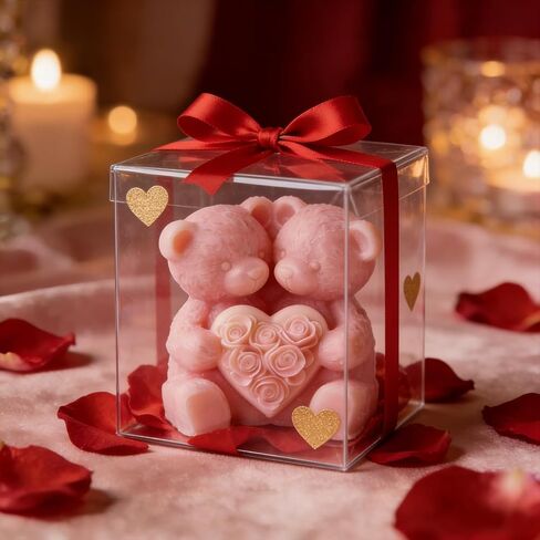 3D Rose Bear Silicone Molds Candle Making Molds Mother's Day Silicone Molds Resin Silicone Mold for Women Gifts,Birthday/Wedding/Mother/Father Gift,and Window Display (Two Bears Heart) in Saudi Arabia