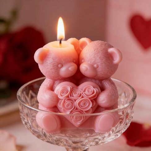 3D Rose Bear Silicone Molds Candle Making Molds Mother's Day Silicone Molds Resin Silicone Mold for Women Gifts,Birthday/Wedding/Mother/Father Gift,and Window Display (Two Bears Heart) in Saudi Arabia