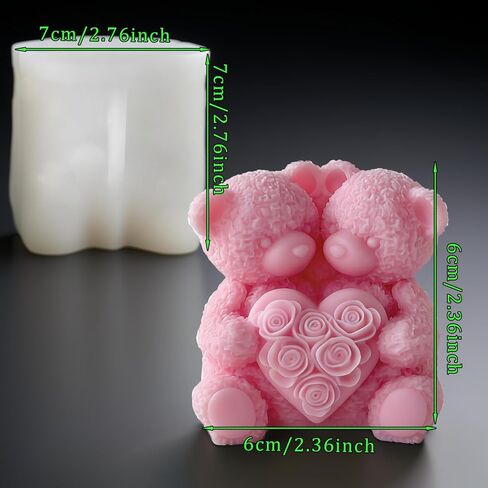 3D Rose Bear Silicone Molds Candle Making Molds Mother's Day Silicone Molds Resin Silicone Mold for Women Gifts,Birthday/Wedding/Mother/Father Gift,and Window Display (Two Bears Heart) in Saudi Arabia