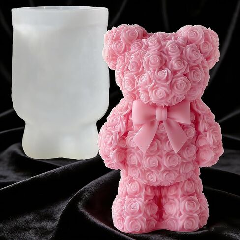 3D Rose Bear Silicone Molds Candle Making Molds Mother's Day Silicone Molds Resin Silicone Mold for Women Gifts,Birthday/Wedding/Mother/Father Gift,and Window Display (Two Bears Heart) in Saudi Arabia