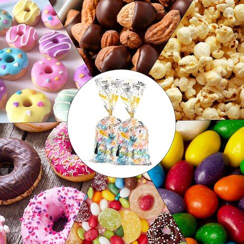 150 Pcs Purim Cellophane Treat Bags Black Gold Happy Purim Goodie Candy Treat Bags for Jewish Carnival Purim Party Favor Supplies in Saudi Arabia