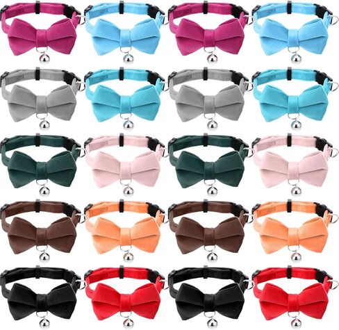 20 Pcs Cat Bowtie Collars with Bell, Solid Colors Kitten Bow Breakaway Cat Bowtie for Boys Girls, Adjustable Pet Collar with Safety Buckle Kitten Puppy Pet Accessories in Saudi Arabia