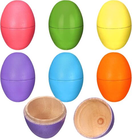 6 Pcs Wooden Easter Eggs 2.76 Inch Fillable Fake Easter Eggs Bulk Reusable DIY Empty Wooden for Crafts Hunt Basket Stuffers Fillers Party Favor Decorations (Macaroon) in Saudi Arabia