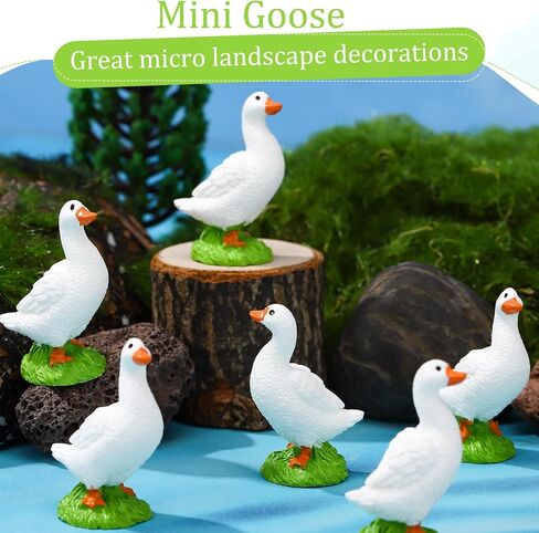 20 Pcs Mini Resin Desk Goose Miniature Animal Figurines Cute Goose Fairy Garden Miniature Moss Landscape for DIY Cake Ornaments Crafts Moss Landscape Decoration in Saudi Arabia
