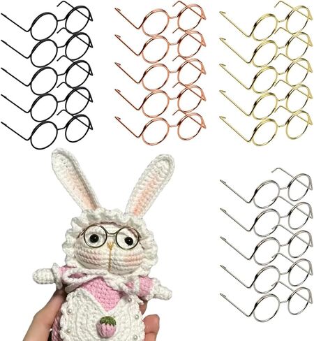 20 Pcs Mini Doll Glasses Metal Wire Rim Eyewear Frameless Lens, for Fabric Doll Costume Accessories, DIY Crafts Making Supplies, Gold/Silvery/Black/Rose Gold in Kuwait