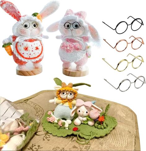 20 Pcs Mini Doll Glasses Metal Wire Rim Eyewear Frameless Lens, for Fabric Doll Costume Accessories, DIY Crafts Making Supplies, Gold/Silvery/Black/Rose Gold in Kuwait