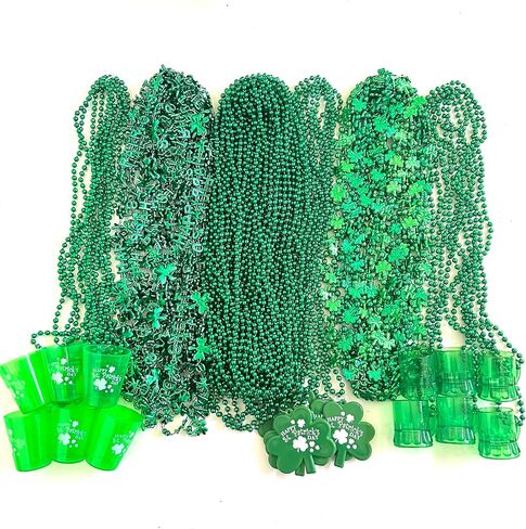 72 Pcs St. Patrick's Day Bead Necklaces Bulk Green St. Patrick's Shot Glass Bead Necklaces St. Patrick's Clover Beads Decoration in Saudi Arabia