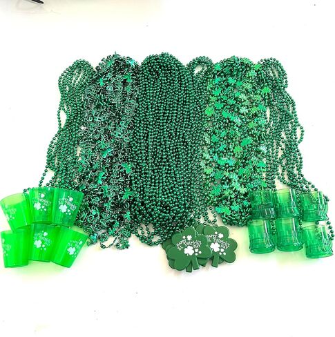 72 Pcs St. Patrick's Day Bead Necklaces Bulk Green St. Patrick's Shot Glass Bead Necklaces St. Patrick's Clover Beads Decoration in Saudi Arabia