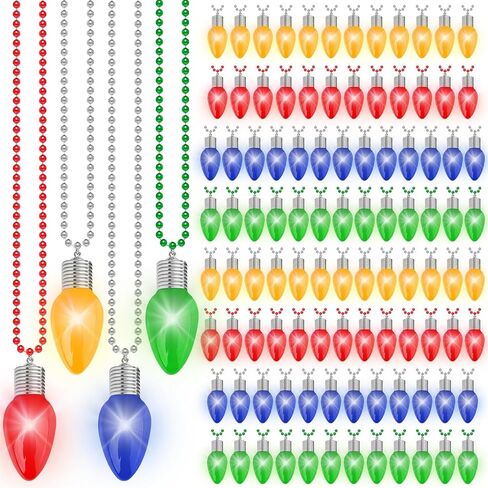 12PCS Christmas Necklace Light Up, 3 Modes Bead Chain Christmas Accessories, 4 Colors Bulk Bead Necklace, Xmas Party Favors for Ugly Sweater Parties Holiday Celebrations, Festive Gift Supplies in Saudi Arabia