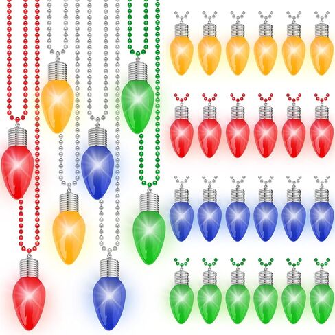 12PCS Christmas Necklace Light Up, 3 Modes Bead Chain Christmas Accessories, 4 Colors Bulk Bead Necklace, Xmas Party Favors for Ugly Sweater Parties Holiday Celebrations, Festive Gift Supplies in Saudi Arabia