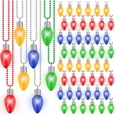12PCS Christmas Necklace Light Up, 3 Modes Bead Chain Christmas Accessories, 4 Colors Bulk Bead Necklace, Xmas Party Favors for Ugly Sweater Parties Holiday Celebrations, Festive Gift Supplies in Saudi Arabia