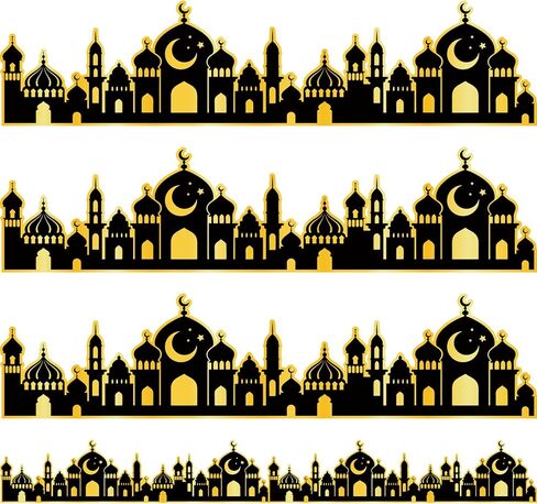 Whaline 59 قدم عيد رمضان لوحة إعلانات الحدود زخرفة الذهب الأسود مسجد مبارك الإسلامي زخرفة الحدود للمنزل الفصل الدراسي ديكور الحائط الطرف، 60 جهاز كمبيوتر شخصى in Saudi Arabia