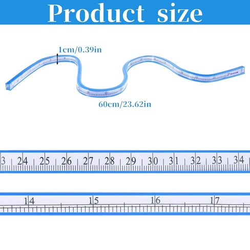 24" Flexible Sewing Ruler Graphic Design Ruler Drawing Curves Bendable Scale Rulers Double Side Bendy Rulers for Drawing Design Engineering Garment Woodworking, Blue, 24 Inch in Saudi Arabia