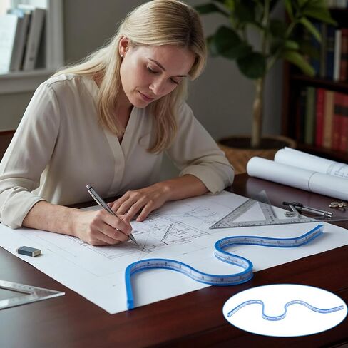 24" Flexible Sewing Ruler Graphic Design Ruler Drawing Curves Bendable Scale Rulers Double Side Bendy Rulers for Drawing Design Engineering Garment Woodworking, Blue, 24 Inch in Saudi Arabia