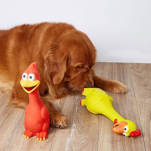 Rubber Chicken Squeaky Dog Toys for Medium or Large Pet Breeds, Play Fetch, Reduce Separation Anxiety in Kuwait