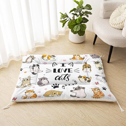 بساط سرير للحيوانات الأليفة من I Love Cats - وسادة قفص ناعمة قابلة للغسل للقطط والقطط - سرير كلب بتصميم قطة رائع - وسادة حيوانات أليفة مضادة للانزلاق للاستخدام الداخلي (L) in Kuwait