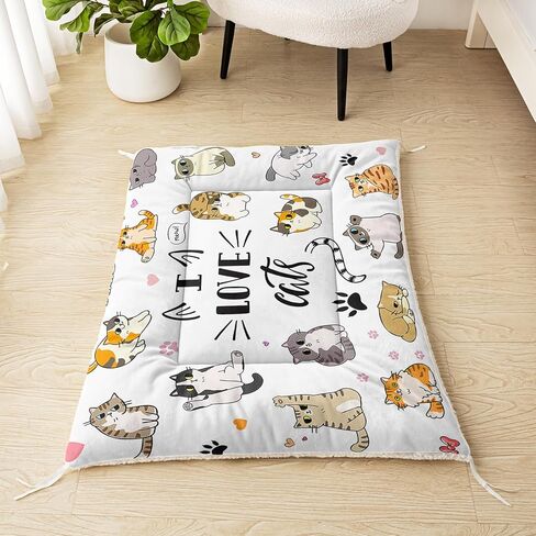 بساط سرير للحيوانات الأليفة من I Love Cats - وسادة قفص ناعمة قابلة للغسل للقطط والقطط - سرير كلب بتصميم قطة رائع - وسادة حيوانات أليفة مضادة للانزلاق للاستخدام الداخلي (L) in Kuwait