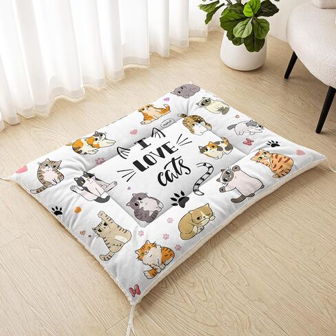 بساط سرير للحيوانات الأليفة من I Love Cats - وسادة قفص ناعمة قابلة للغسل للقطط والقطط - سرير كلب بتصميم قطة رائع - وسادة حيوانات أليفة مضادة للانزلاق للاستخدام الداخلي (L) in Kuwait