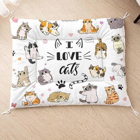 بساط سرير للحيوانات الأليفة من I Love Cats - وسادة قفص ناعمة قابلة للغسل للقطط والقطط - سرير كلب بتصميم قطة رائع - وسادة حيوانات أليفة مضادة للانزلاق للاستخدام الداخلي (L) in Kuwait