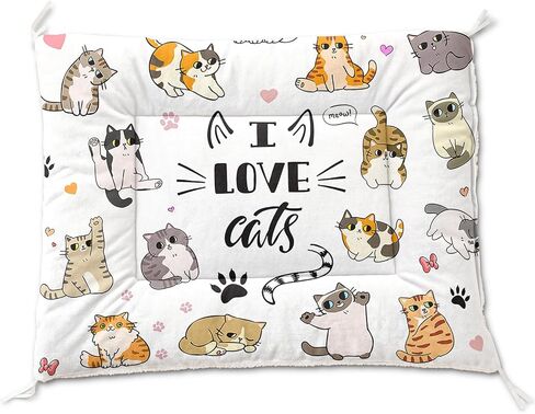 بساط سرير للحيوانات الأليفة من I Love Cats - وسادة قفص ناعمة قابلة للغسل للقطط والقطط - سرير كلب بتصميم قطة رائع - وسادة حيوانات أليفة مضادة للانزلاق للاستخدام الداخلي (L) in Kuwait