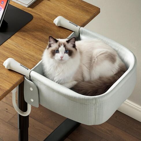Cat Desk Bed for Large Cats 50 lbs Heavy Duty Dog High Chair with Paw Design Cat Bed for Desk with Washable Dual-Sided Sherpa Mat Waterproof Easy Assembly for Gaming Desk Kitchen Island White in Saudi Arabia