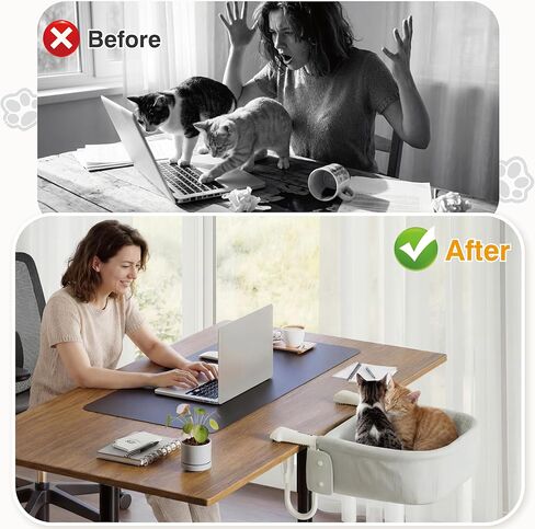 Cat Desk Bed for Large Cats 50 lbs Heavy Duty Dog High Chair with Paw Design Cat Bed for Desk with Washable Dual-Sided Sherpa Mat Waterproof Easy Assembly for Gaming Desk Kitchen Island White in Saudi Arabia