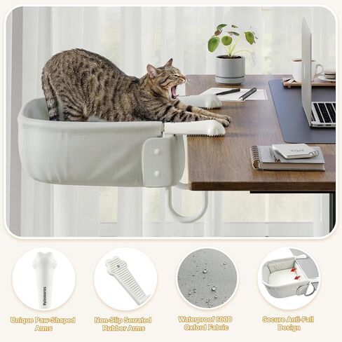 Cat Desk Bed for Large Cats 50 lbs Heavy Duty Dog High Chair with Paw Design Cat Bed for Desk with Washable Dual-Sided Sherpa Mat Waterproof Easy Assembly for Gaming Desk Kitchen Island White in Saudi Arabia