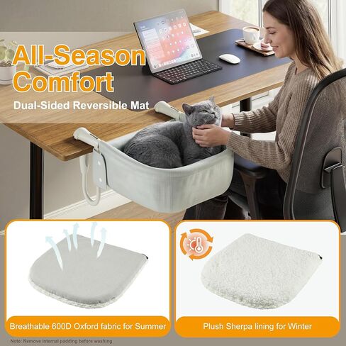 Cat Desk Bed for Large Cats 50 lbs Heavy Duty Dog High Chair with Paw Design Cat Bed for Desk with Washable Dual-Sided Sherpa Mat Waterproof Easy Assembly for Gaming Desk Kitchen Island White in Saudi Arabia