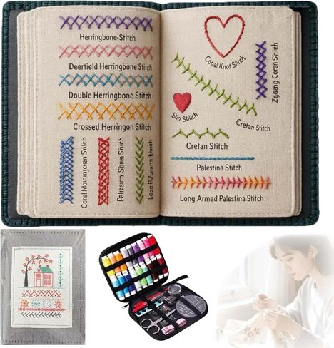 Cekomady 2026 Upgraded Embroidery Stitch Book Kit, 106 Patterns with Tools & Tutorials, 86 PCS Beginner Embroidery Kit, Portable All-in-One Hand Embroidery Book for Adults & DIY Craft Lovers (1Set) in Saudi Arabia