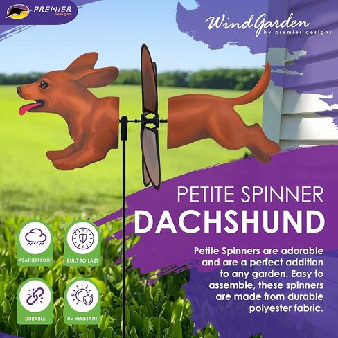 Premier Kites Petite Spinner Dachshund - دوار الرياح غريب الأطوار للفناء والحديقة، نسيج متين مقاوم للطقس، سهل التجميع، ديكور خارجي للباحات والمروج ومحبي الجنيات in Saudi Arabia