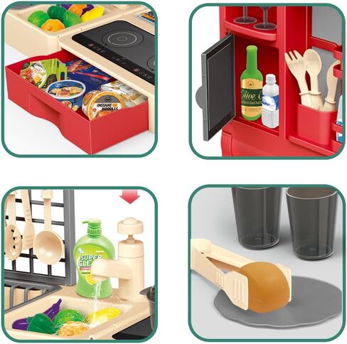مجموعة ألعاب المطبخ التظاهري، لعبة لعب الأدوار القابلة للطي مع 45 قطعة من الطعام الواقعي، الفواكه والخضروات، أواني الطبخ، سلة المغسلة، إلخ، ألعاب تعليمية داخلية وخارجية محمولة للأطفال من عمر 3 سنوات in Kuwait
