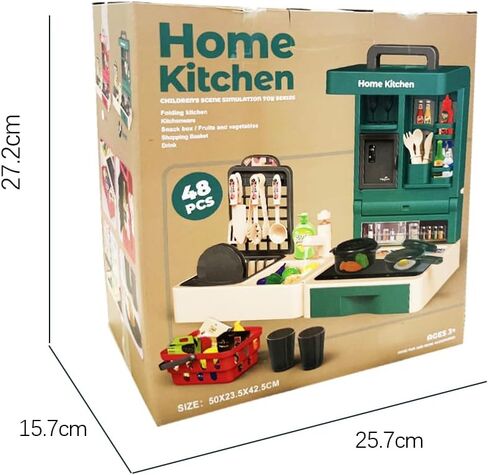 مجموعة ألعاب المطبخ التظاهري، لعبة لعب الأدوار القابلة للطي مع 45 قطعة من الطعام الواقعي، الفواكه والخضروات، أواني الطبخ، سلة المغسلة، إلخ، ألعاب تعليمية داخلية وخارجية محمولة للأطفال من عمر 3 سنوات in Kuwait