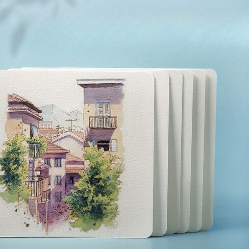 50pcs Watercolor Paper Postcard Art Painting Rectangular Circular Special Paper Medium Thick Doublesided Pattern Blank Cardboard (Square) in Saudi Arabia