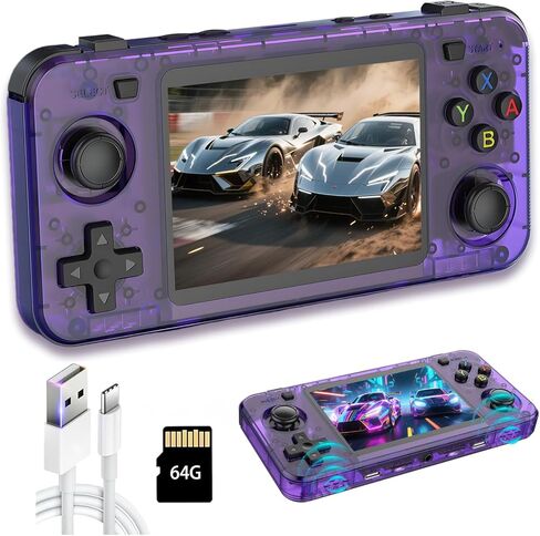 New R36H Retro Handheld Game Console, 3.5" IPS Screen Portable Video Game Console ,Built in 64G Card & 15000 Games,Open Source Linux System (Purple,64g) in Saudi Arabia