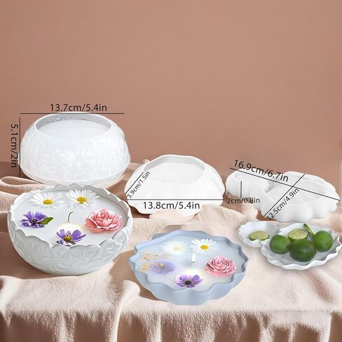 3 Pcs Bowl Resin Container Molds, Vessel Shell Silicone Candle Molds, Candle Bowl Storage Tray Mold for Epoxy Resin Craft DIY Jewelry Trinket Candy Tray, Perfect for Home Table Decoration in Saudi Arabia