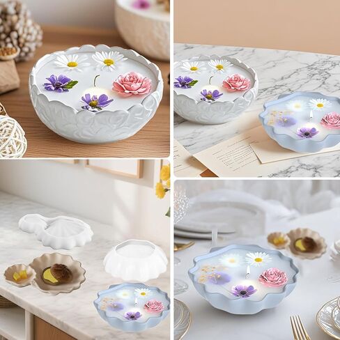 3 Pcs Bowl Resin Container Molds, Vessel Shell Silicone Candle Molds, Candle Bowl Storage Tray Mold for Epoxy Resin Craft DIY Jewelry Trinket Candy Tray, Perfect for Home Table Decoration in Saudi Arabia