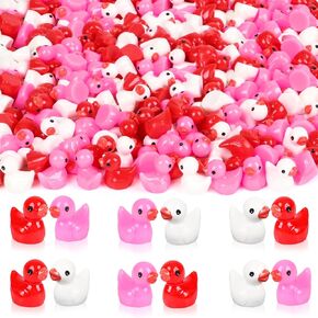 DERAYEE 150PCS Valentines Mini Resin Ducks Bulk, Tiny Resin Ducks Figurines Red Pink White Mini Duck Miniature for Valentine's Day Party Favors Dollhouse Garden Decorations DIY Craft in Saudi Arabia