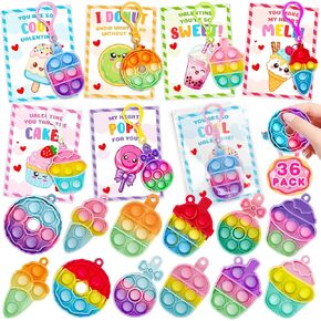 Jyusmile Valentines Day Cards for Kids School - 36 Pack Dessert Pop Fidget Keychains Bulk, Valentine's Day Gifts for Kids Classroom Exchange, Valentine Cards Party Favors for Boys Girls in Saudi Arabia