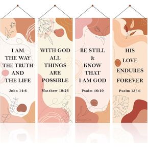 4 قطع لافتات كنيسة لجدار الحرم - لافتة مسيحية ملهمة من قماش أكسفورد مقاس 2 × 6 أقدام مع تصميم أزهار النرجس البري والزنبق الكوبية وديكورات العبادة in Kuwait