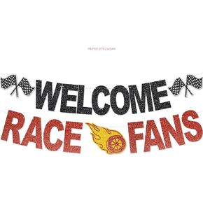 Welcome Race Fans Banner - NO DIY Race Fans Decorations For Party Supplies Glitter Cars Party Décor in Kuwait