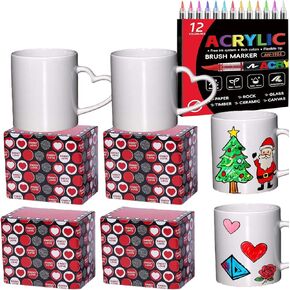 طقم طلاء الأكواب مكون من 4 قطع قم بطلاء الكوب الخاص بك مع صندوق هدايا مصنوع يدويًا للأزواج والأم والأب والأصدقاء هدية ذاتية الصنع (12 أونصة) in Kuwait